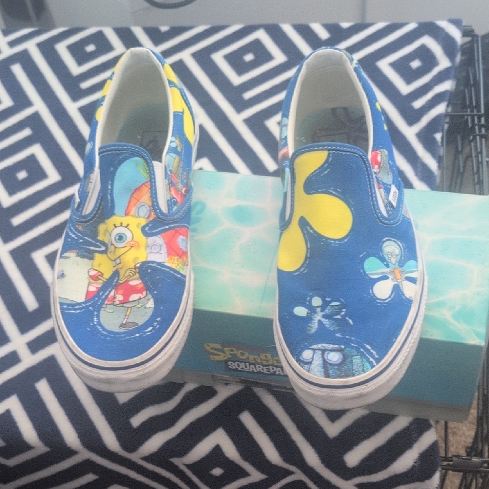 SpongeBob Vans 11.5 Sneakers - Blue and Yellow Slip On Release Date 2021